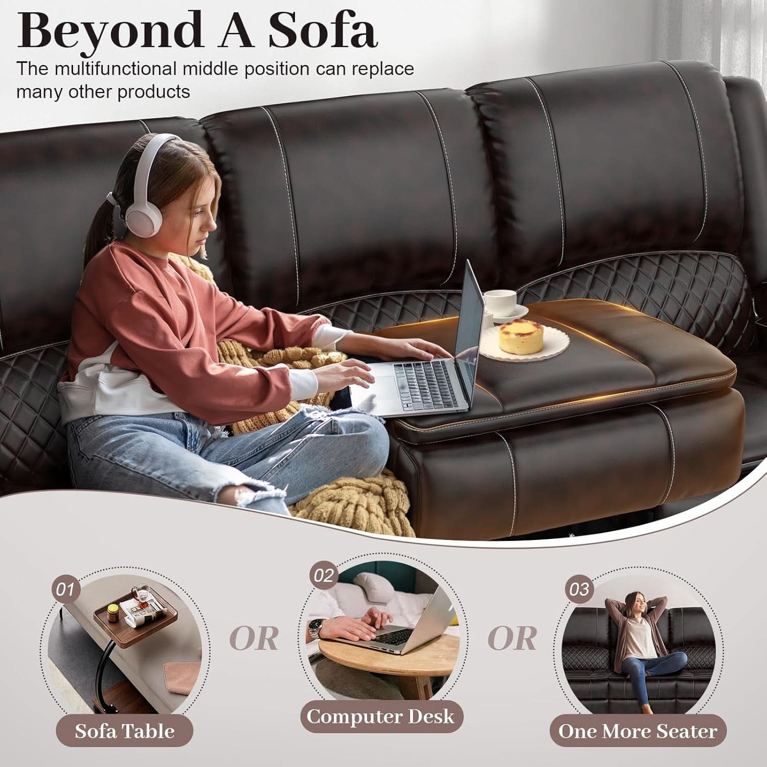 3 Seater Recliner Sofa With Hidden Storage Console-2