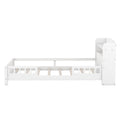 White Twin Size Platform Bed with Built-in LED Light, Storage Headboard and Guardrail, Solid Wood+MDF