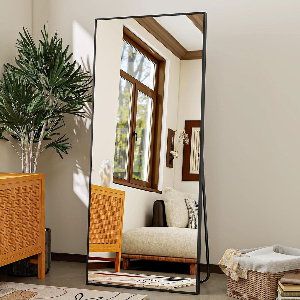 Black 21x57 Inches Full Length Floor Mirror With Stand-1