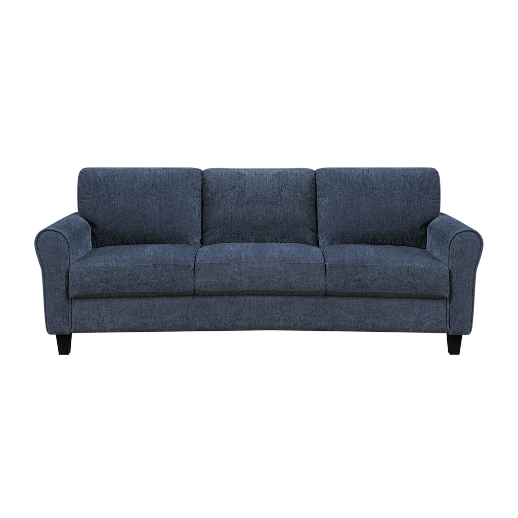 Contemporary 3-Seater Sofa Plush Foam Padded Blue Chenille Upholstered Pochet Coils Living Room Furniture 1pc
