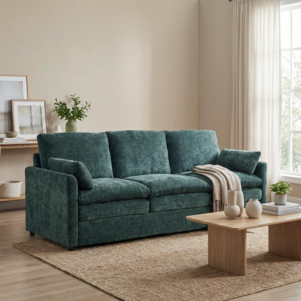 Green Chenille Cloudlike Sofa 83 Inches Ultra Comfort-2