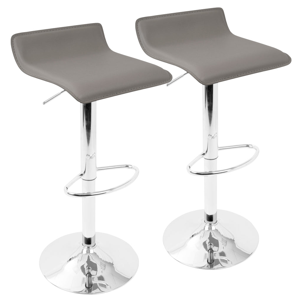 Contemporary Adjustable Barstool in Grey PU Leather  - Set of 2