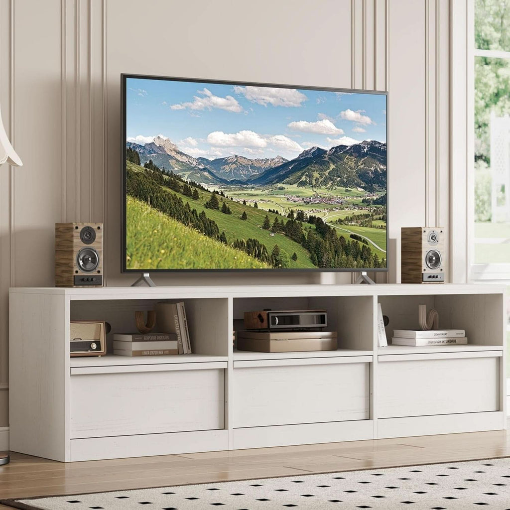 70-In TV Stand Heavy-Duty Mid-Century White Entertainment Center
