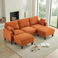 One HundredInch U Shaped Sofa Plush Chenille Ottoman Orange-0
