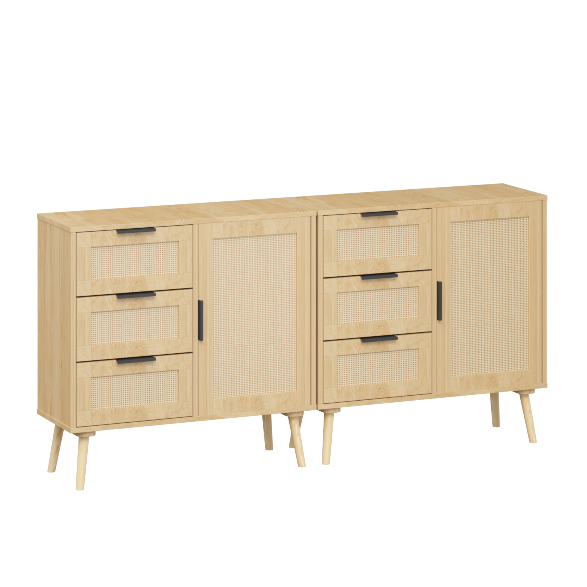 Modern Rattan Wood Dresser with Drawers and Adjustable Shelf in Antique Natural Finish, Solid Wood Legs, 31.5' W x 11.8' D x 30.7' H