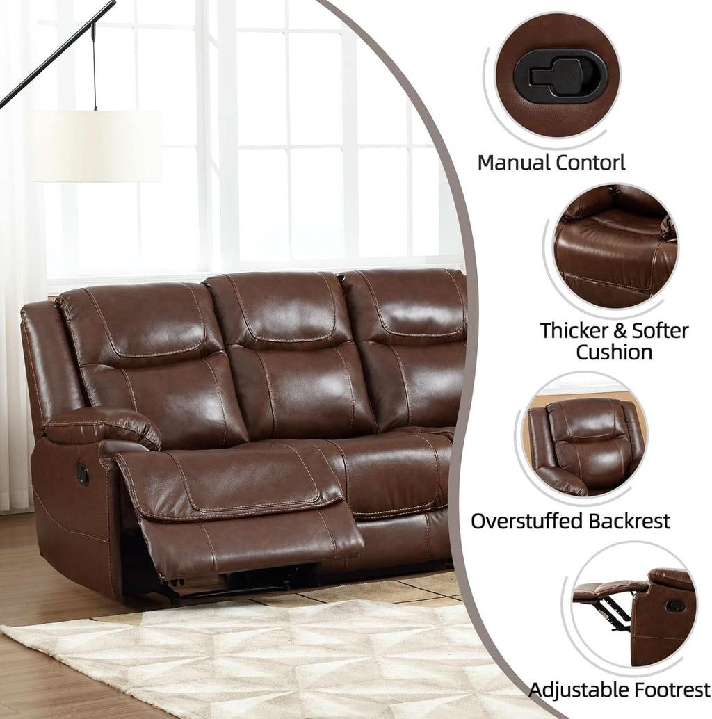 Manual Recliner Sofa Set Brown Living Room Collection-2