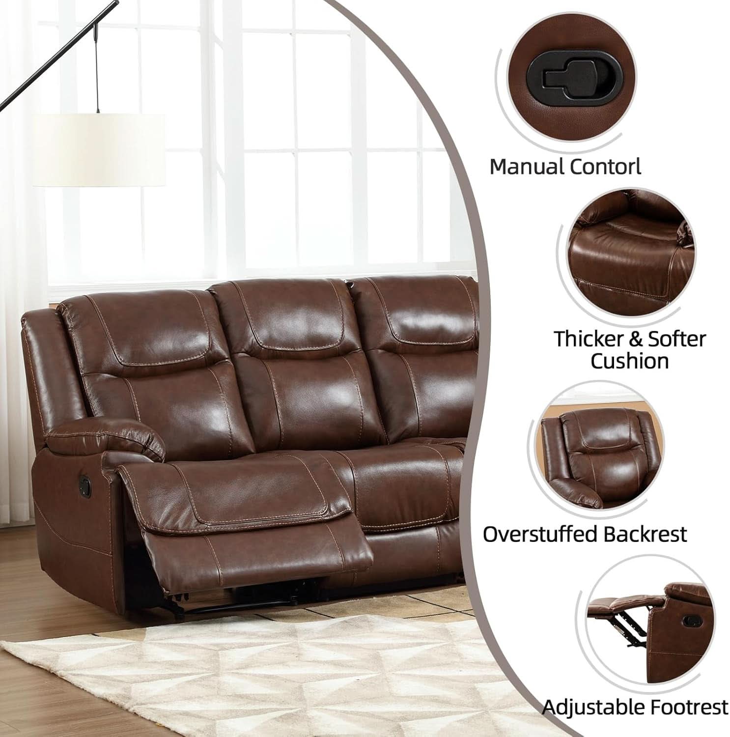 Manual Recliner Sofa Set Brown Living Room Collection-2