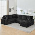Black 122Inch U Shaped Sleeper Sectional USB Charging Ports-0