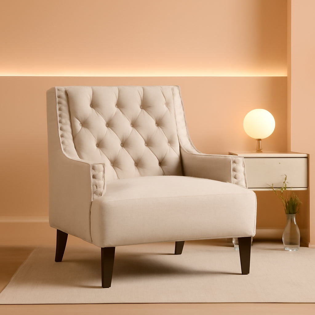 Taupe Upholstered Accent Chair Tufted Cushion Frame