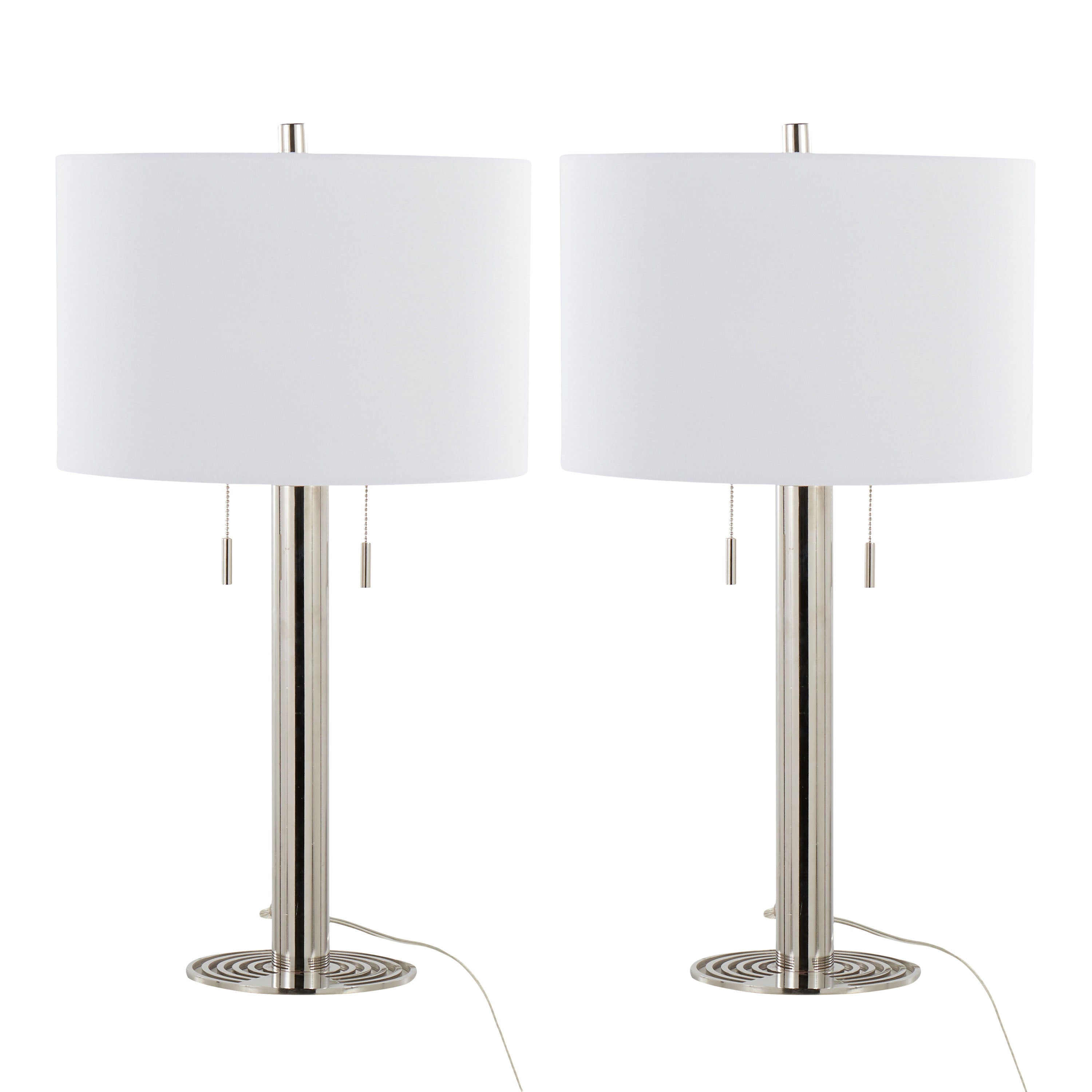 Master 29' Contemporary Metal Table Lamp in Polished Nickel and White Linen Shade from Grandview Gallery  - Set of 2