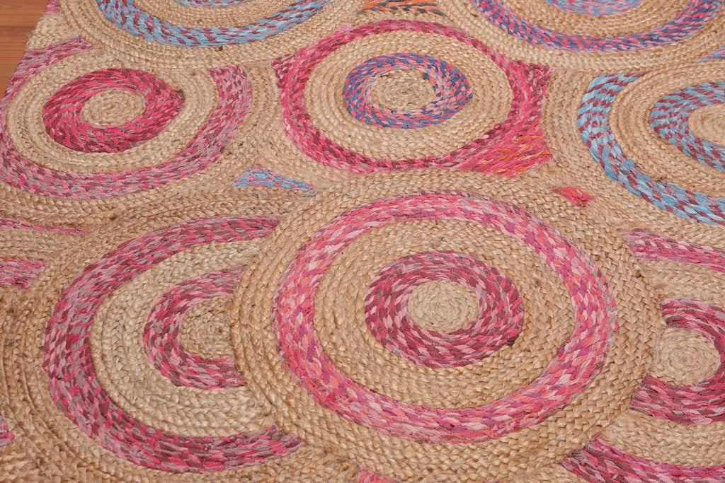 5' x 8' Hand Braided Circle Medley Sisal & Cotton Oriental Area Rug Multi