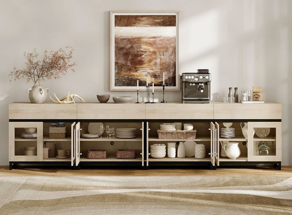 Natural Oak Contemporary Sideboard With Glass Doors-3