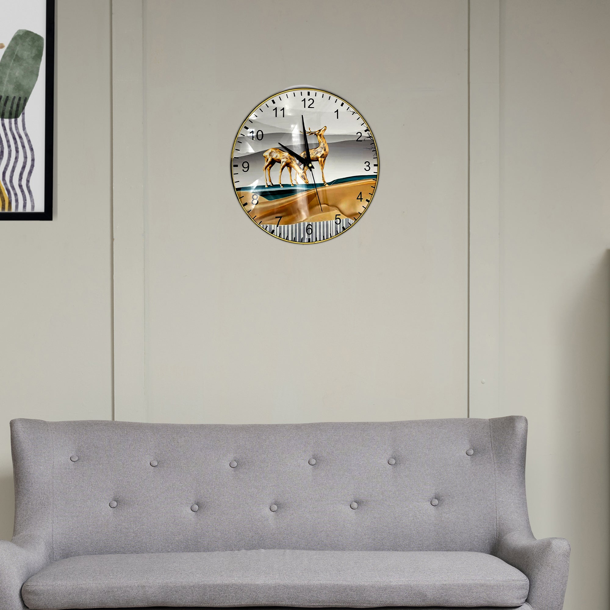Golden Deer Painted Round Wall Clocks for Living Room Modern Design~5198-0