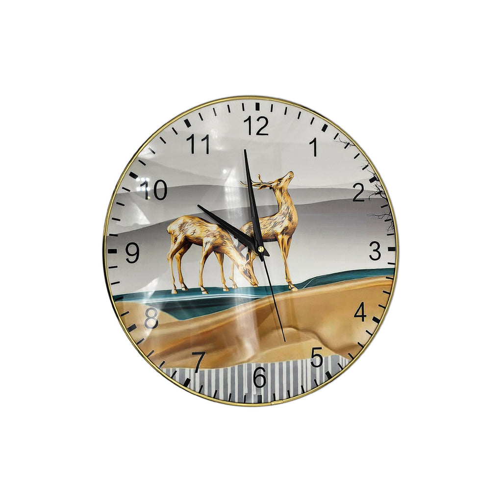 Golden Deer Painted Round Wall Clocks for Living Room Modern Design~5198-3