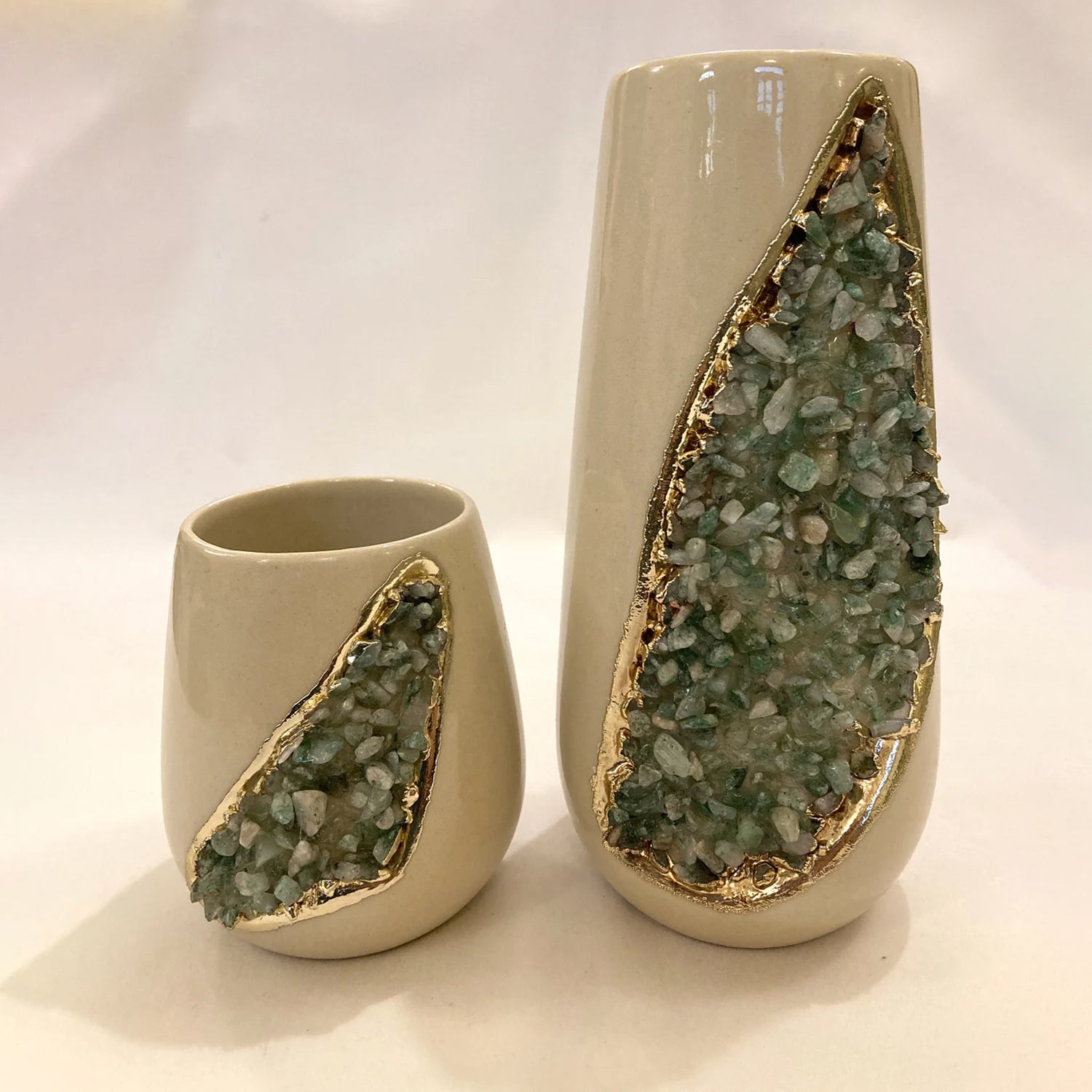 Set of 2 Cream Ceramic Vases-0