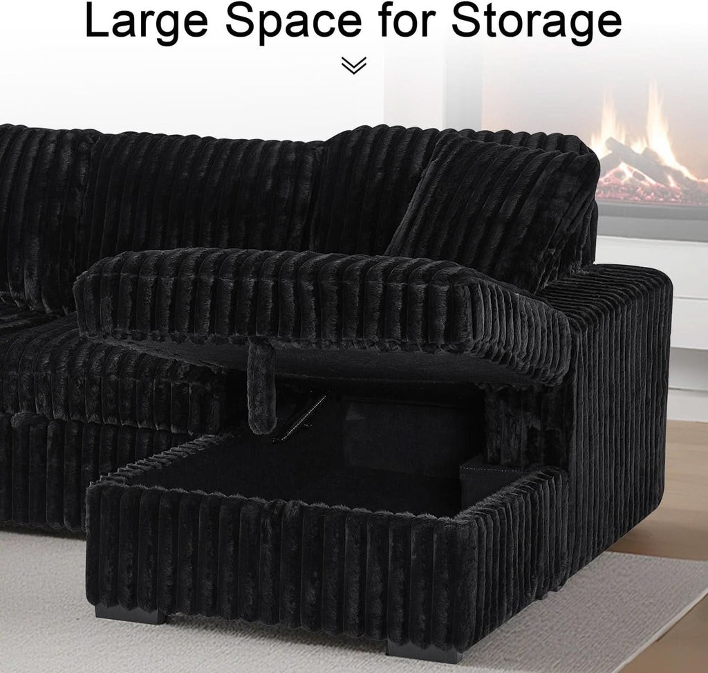 Black 122Inch U Shaped Sleeper Sectional USB Charging Ports-2