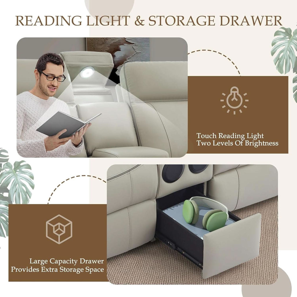 Grey Power Reclining Sofa Loveseat With Bluetooth Speakers