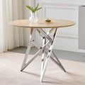 37Inch Round Dining Table, Small Round Kitchen Table With Silver Metal Legs, Suitable For 2 To 4 People, Modern Dining Room Table, Burlywood.