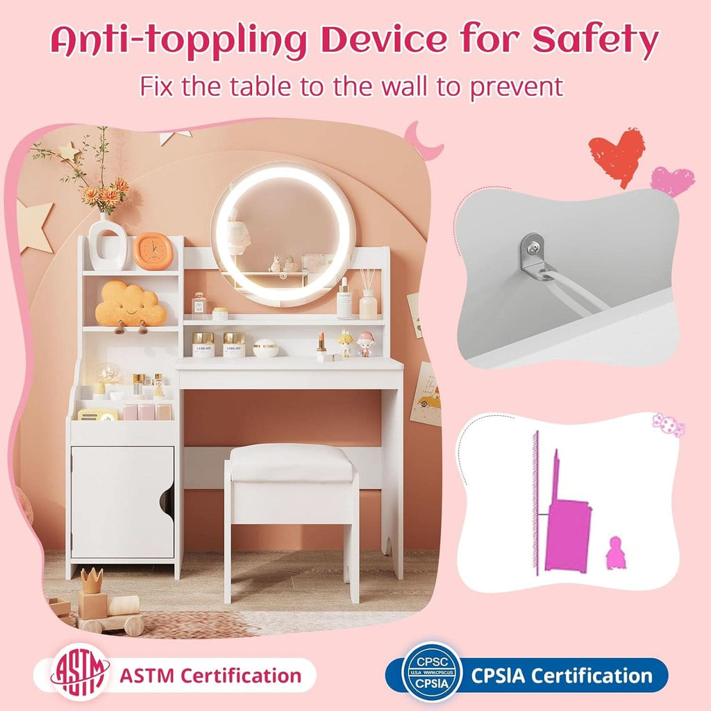 Kids Vanity Table Illuminated Ambient LED Lighting White-4