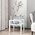 1-Piece Modern Tempered Glass Tea Table Coffee Table End Table, Square Table for Living Room, Transparent/White