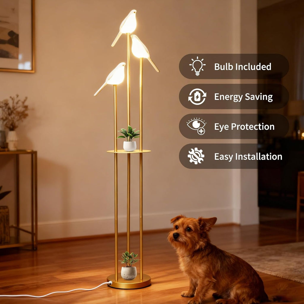 Gold Floor Lamp With Adjustable Brightness Shelving