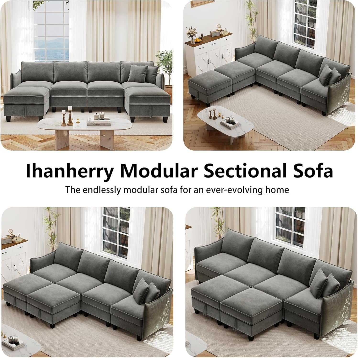 Charcoal Grey Luxurious Modular U Shaped Sectional-4