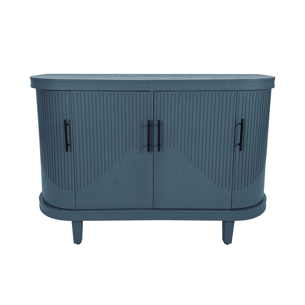 Modern Curved Sideboard 47.2-Inch Blue Wooden Console Table with 4 Doors and Adjustable Shelves for Living Room, Kitchen, Bedroom, Hallway