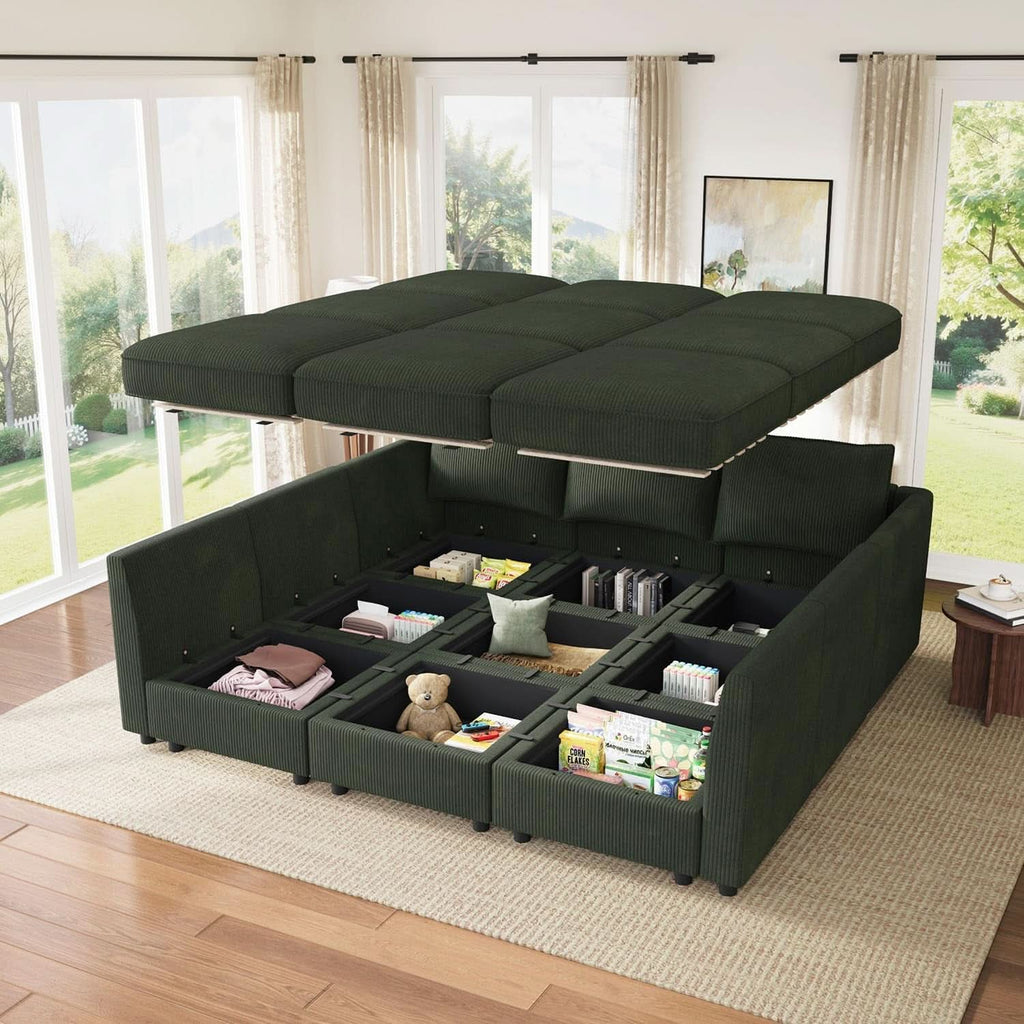 Emerald Green Modular Sleeper Sofa With Hidden Storage Compartment-3