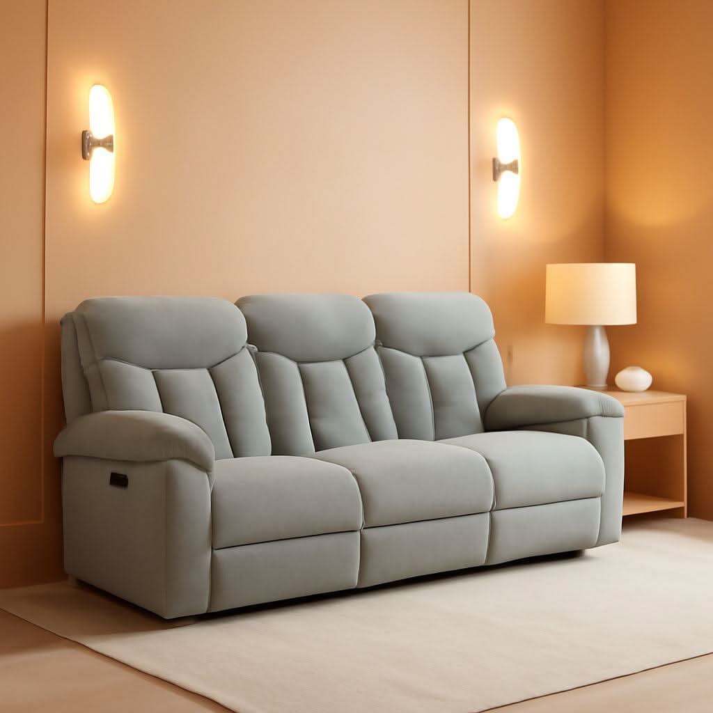 Gray Chenille Double Recliner Sofa Durable Upholstery-0