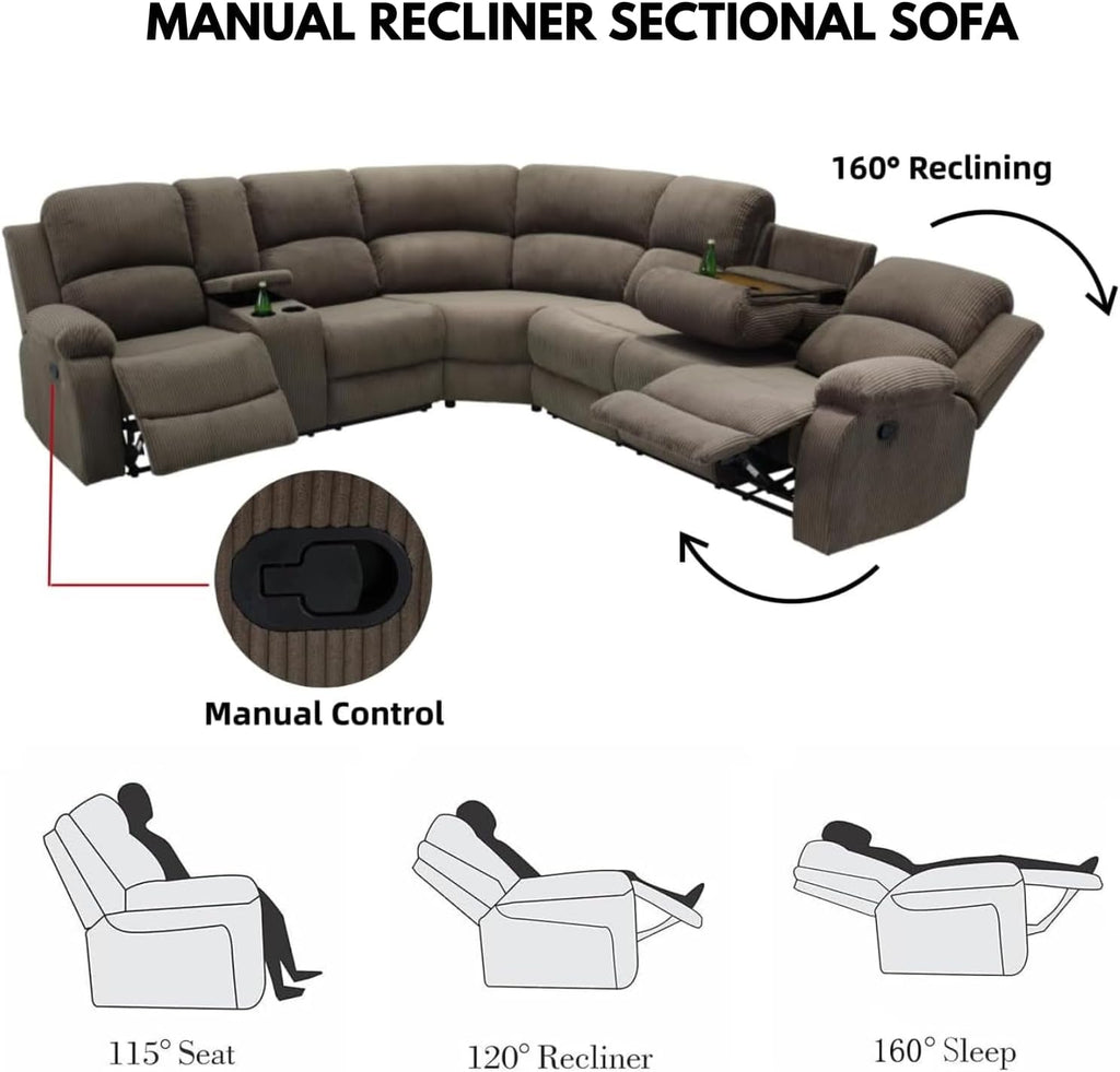 Comfortable Recliner Sectional Sofa Peanut Cup Holders-3