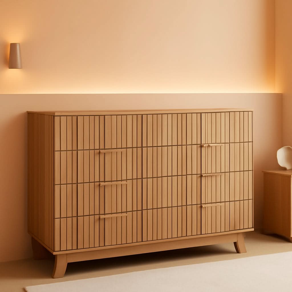 Natural Oak Fluted Textured Dresser 48 Inch Width Measurement