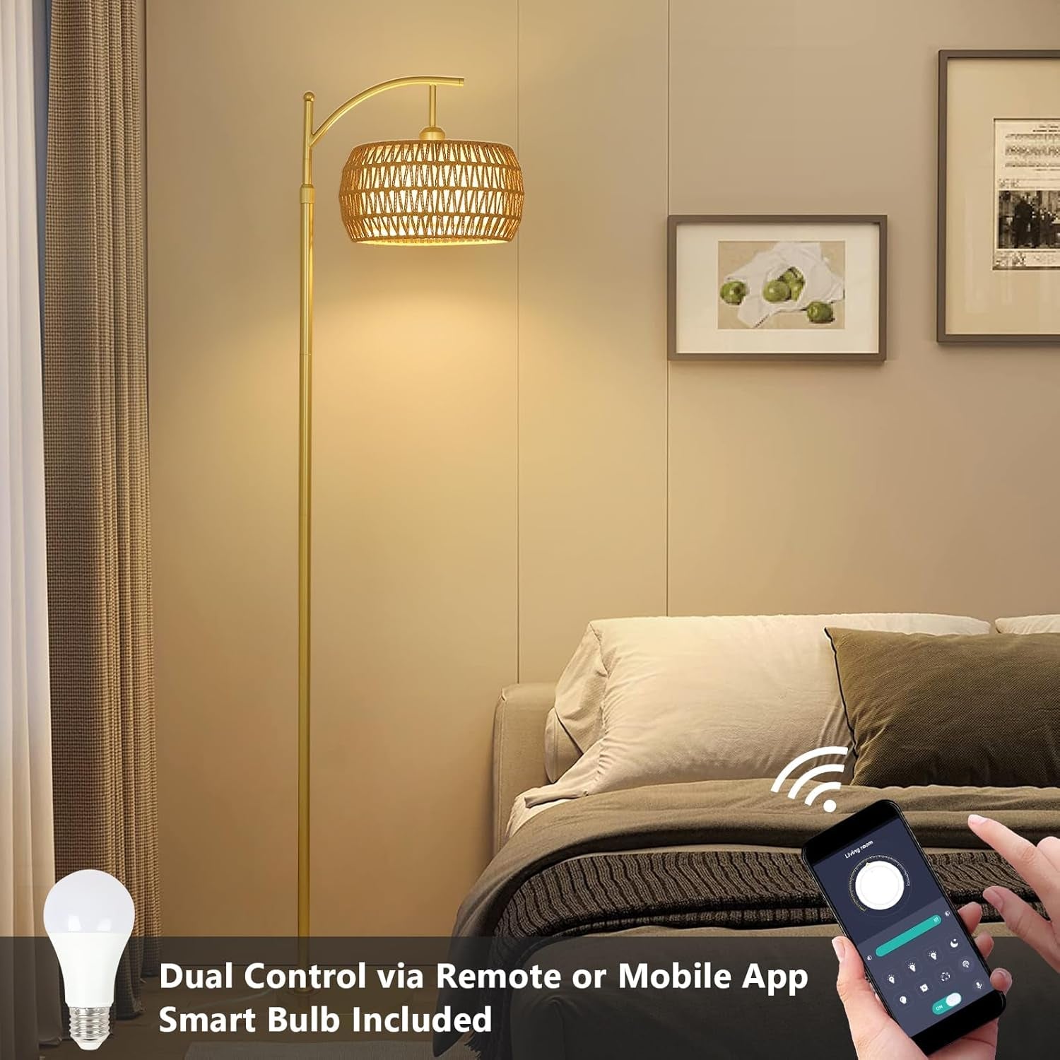 Arc Floor Lamp Timeless Brass Finish Remote Dimmable-3