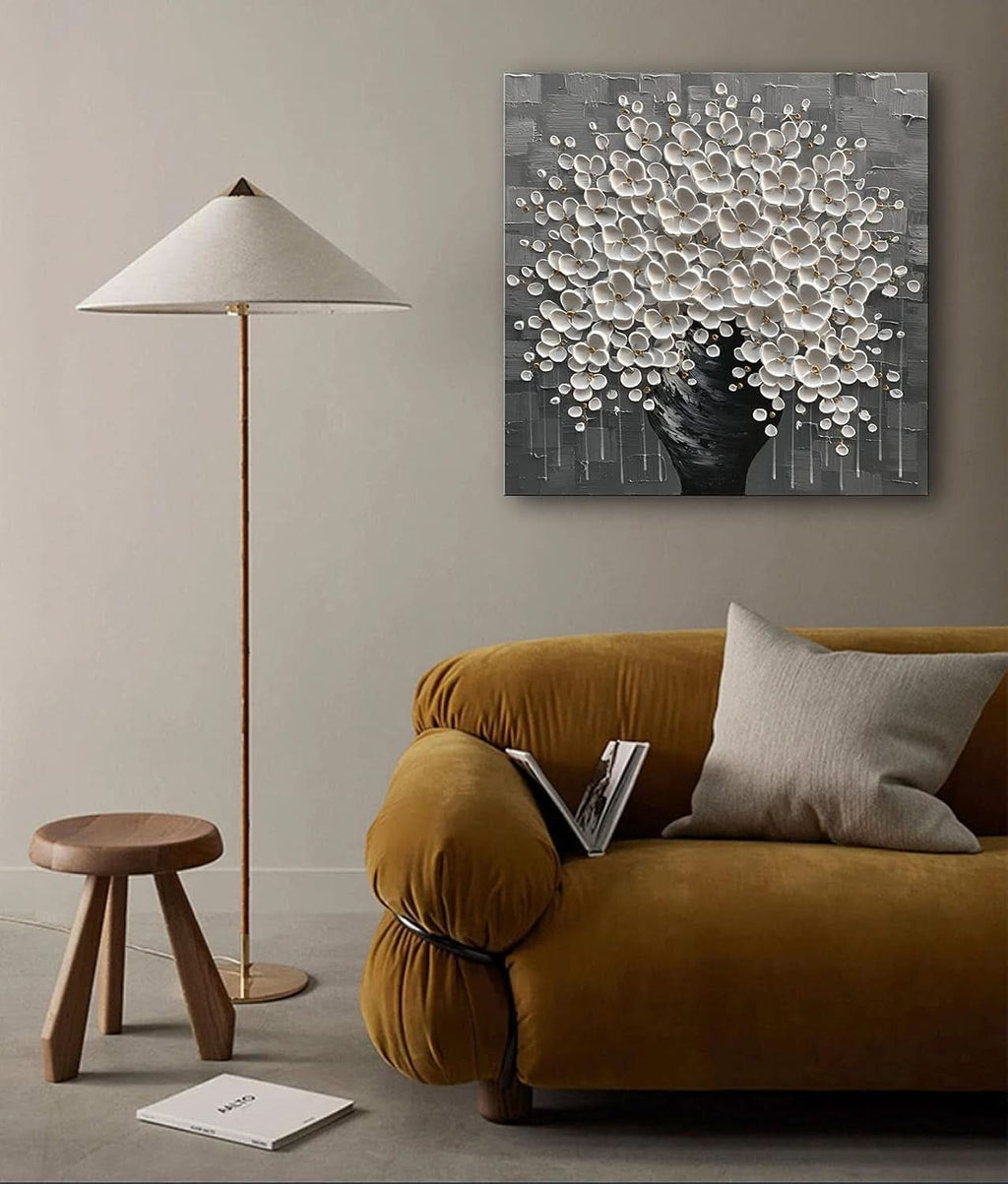Hand Painted 3D White Flower Canvas Art work Edition-3