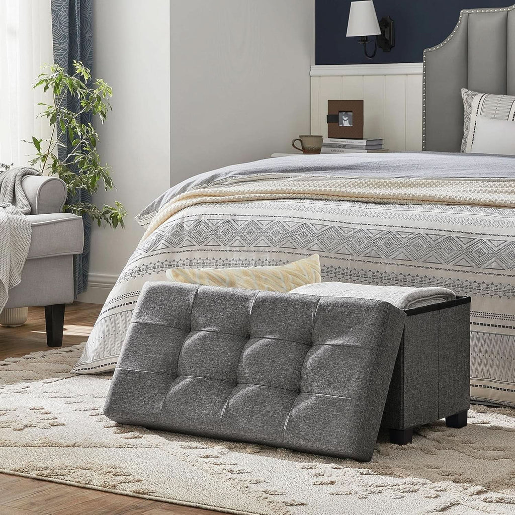 Slate Gray Storage Ottoman Bench 15x30x15.2 Inches-1
