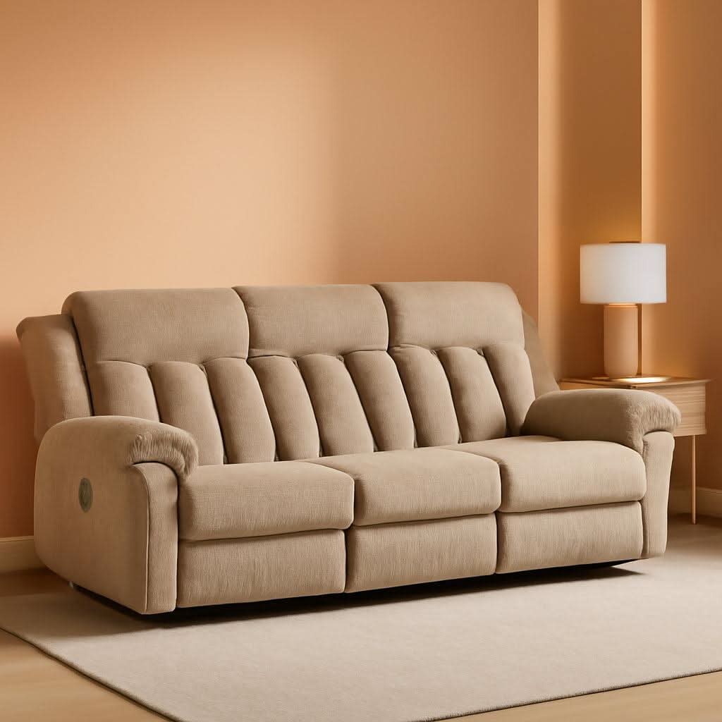 Deluxe Light Brown Three Seater Manual Recliner Sofa-0