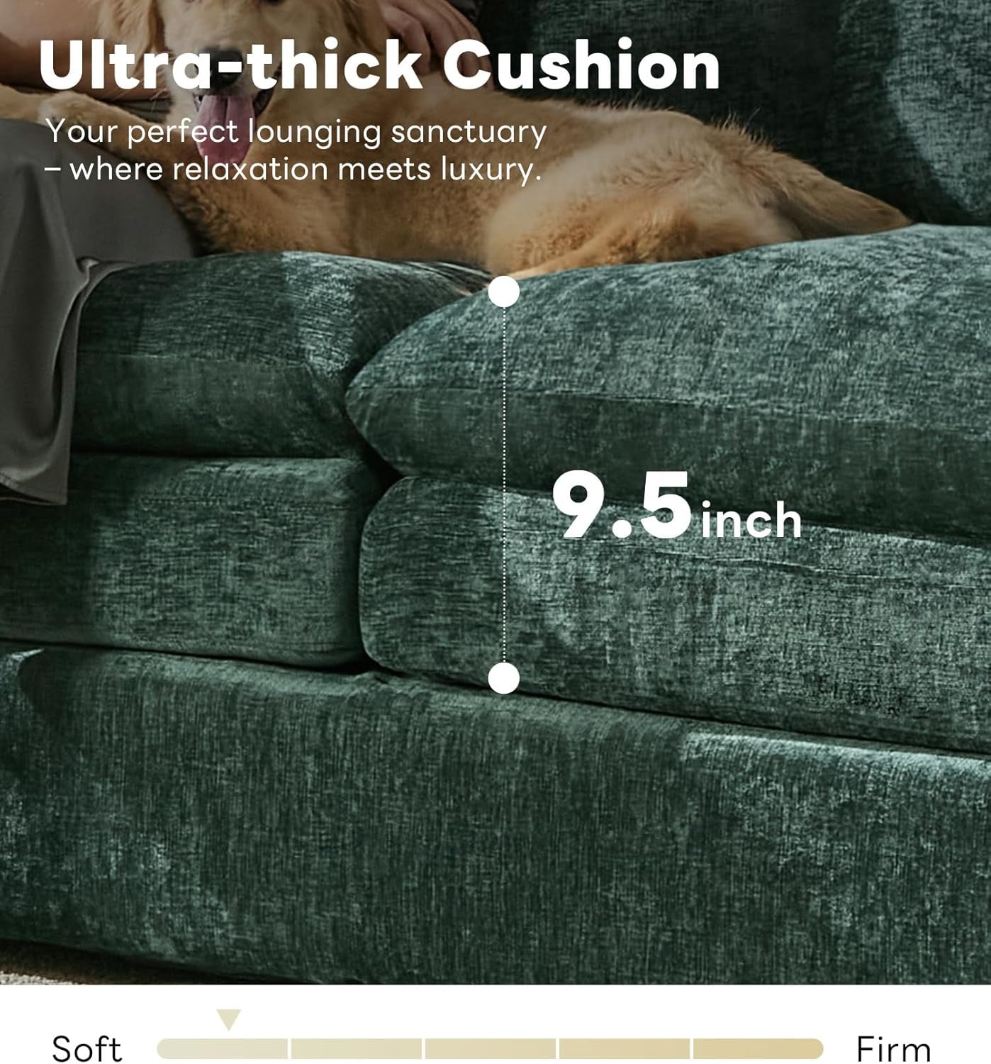 Green Chenille Cloudlike Sofa 83 Inches Ultra Comfort-4