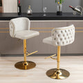 Beige Swivel  Upholstered Bar Stools (Set of 2)