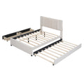 Full Size Upholstered Platform Bed with 2 Drawers and 1 Twin Size Trundle, Classic Headboard Design, Beige