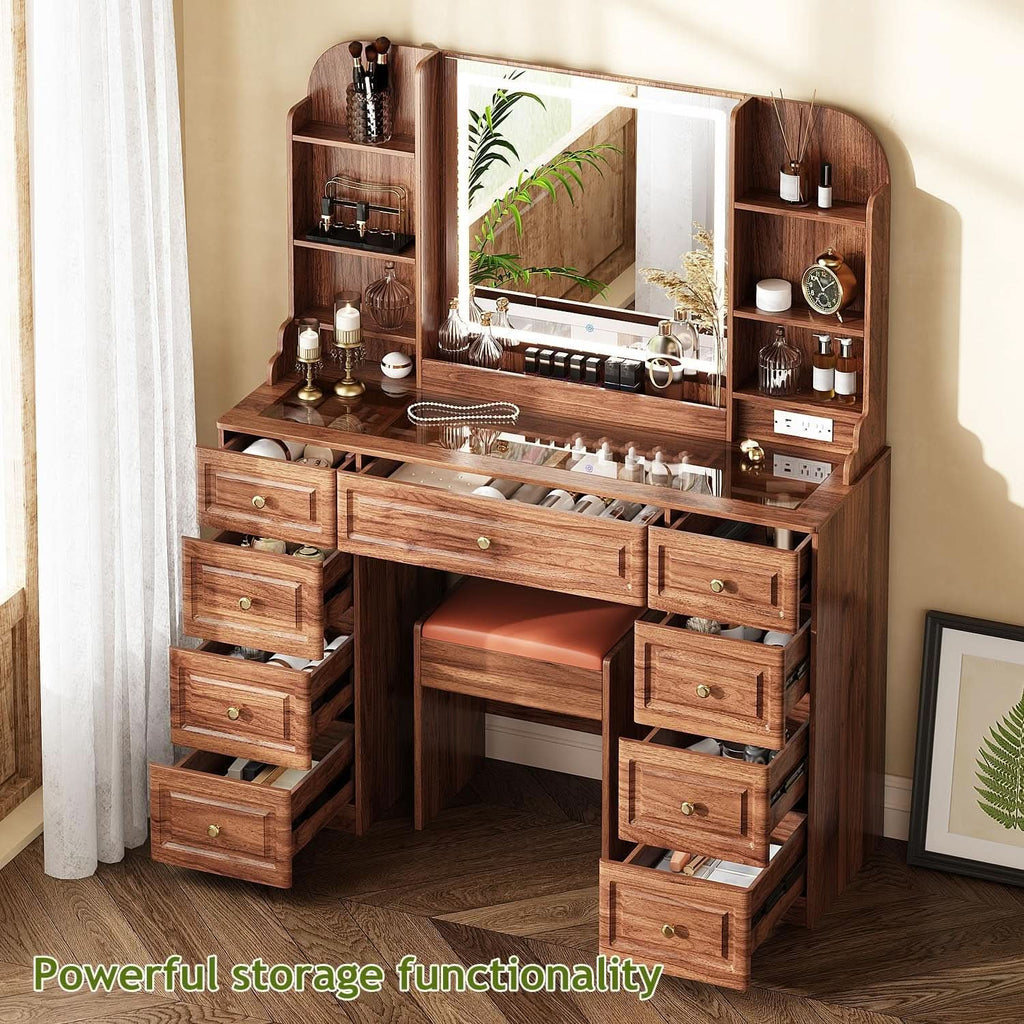 Forty Three Inch Makeup Vanity Desk Mirror Brown Finish-1