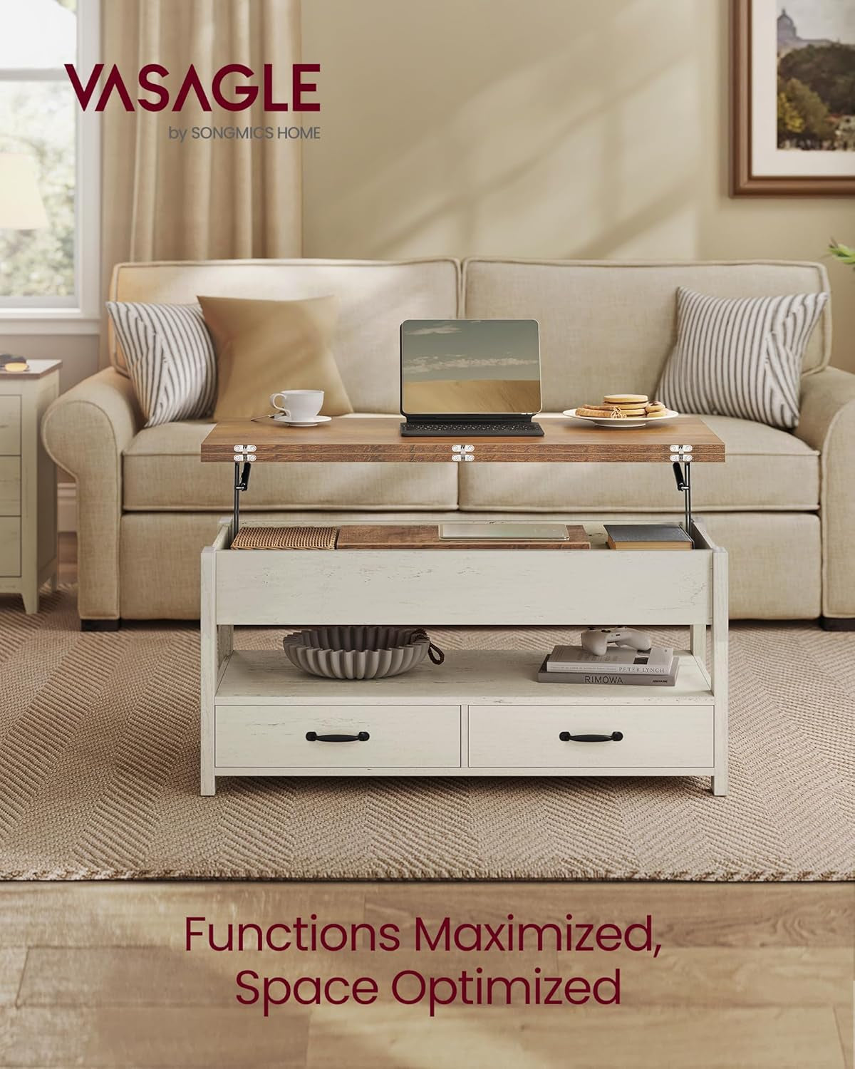 Two Tone Lift Top Coffee Table Concealed Compartments