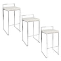 30' Contemporary Stackable Barstool in Stainless Steel with White Faux Leather  - Set of 3