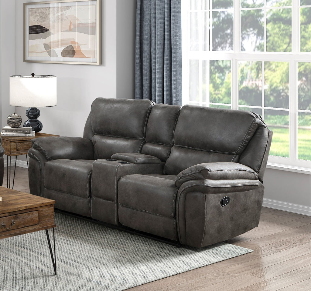 Gray Solid Wood Reclining Loveseat