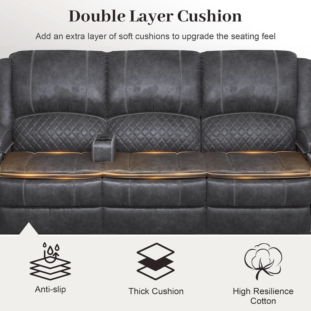Grey Three Seater Manual Recliner Sofa Modern Living Room-4