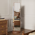 360° Rotating 66'x17.8' Multifunctional Full Length Mirror with Hook Storage Rack Coat Rack with Mirror Solid Wood Floor Mirror Bedroom Living Room Cloakroom Space Saving (walnut)