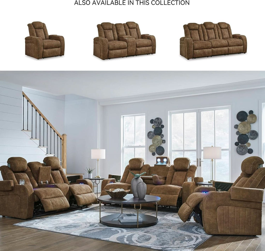 Light Brown Premium Faux Leather Power Recliner Sofa-4