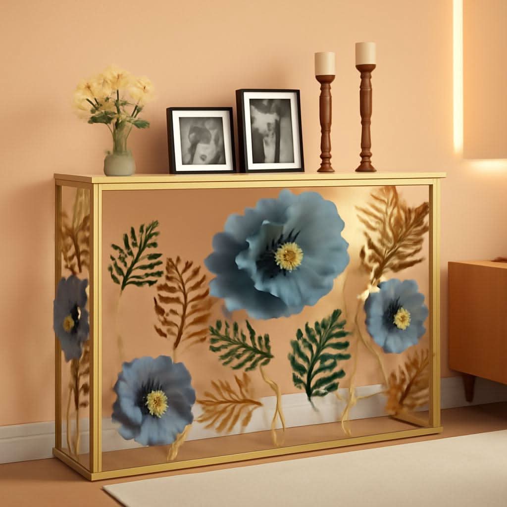 Handcrafted Gilded Frame Console Table With Floral-0