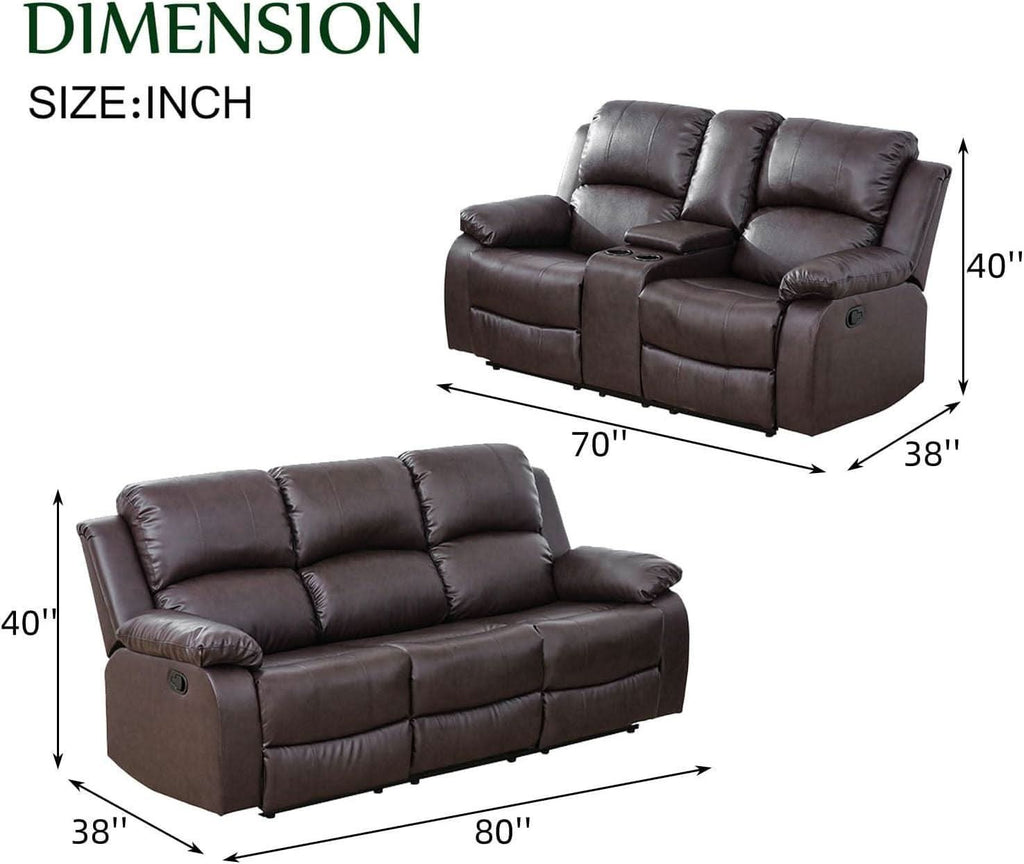 Brown Recliner Sofa With Pull Down Table Two Piece Set-1