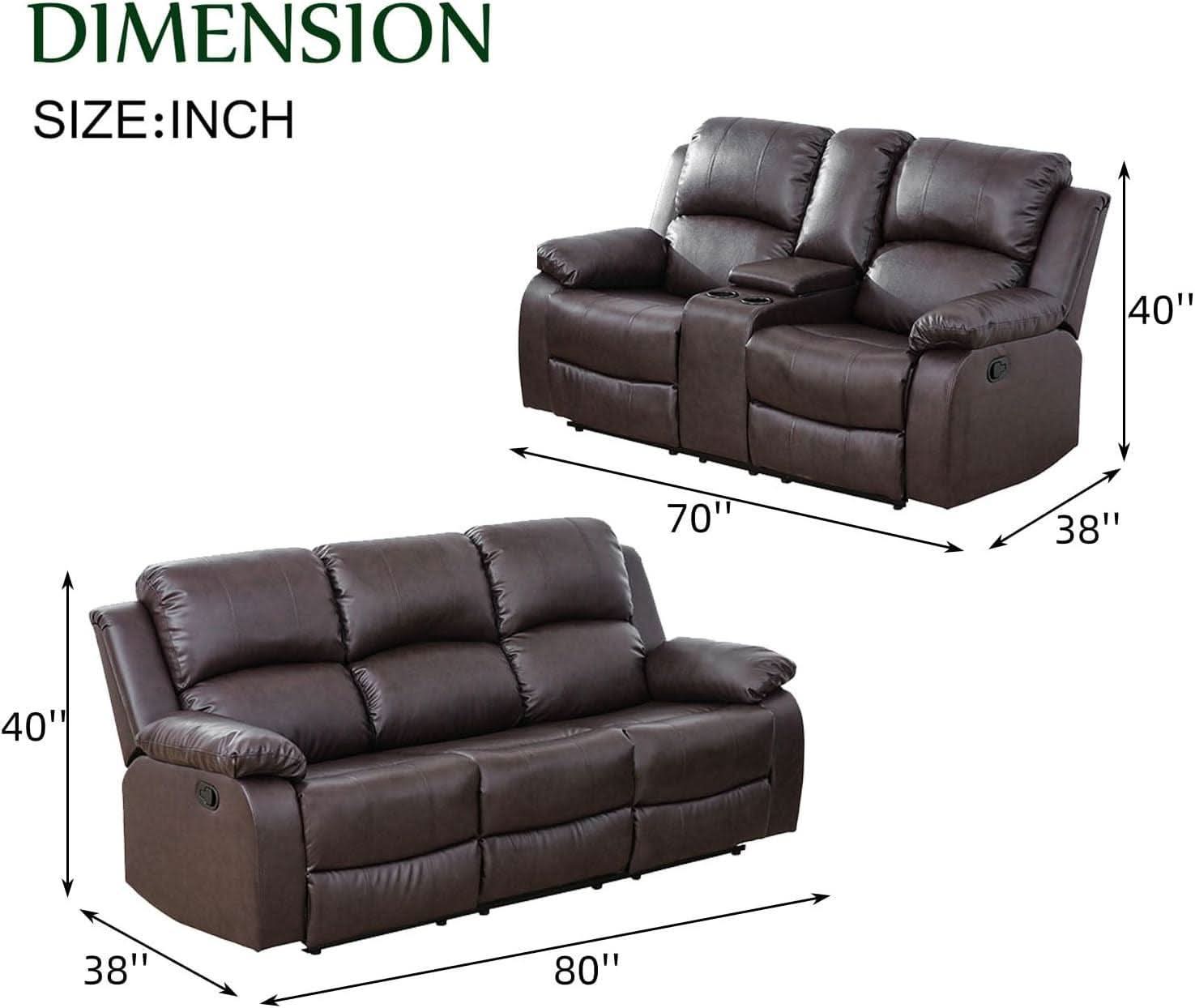 Brown Recliner Sofa With Pull Down Table Two Piece Set-1