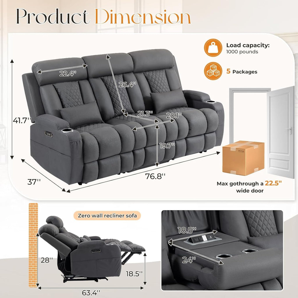 Dark Gray Adjustable Sophisticated Recliner Sofa Ports-1