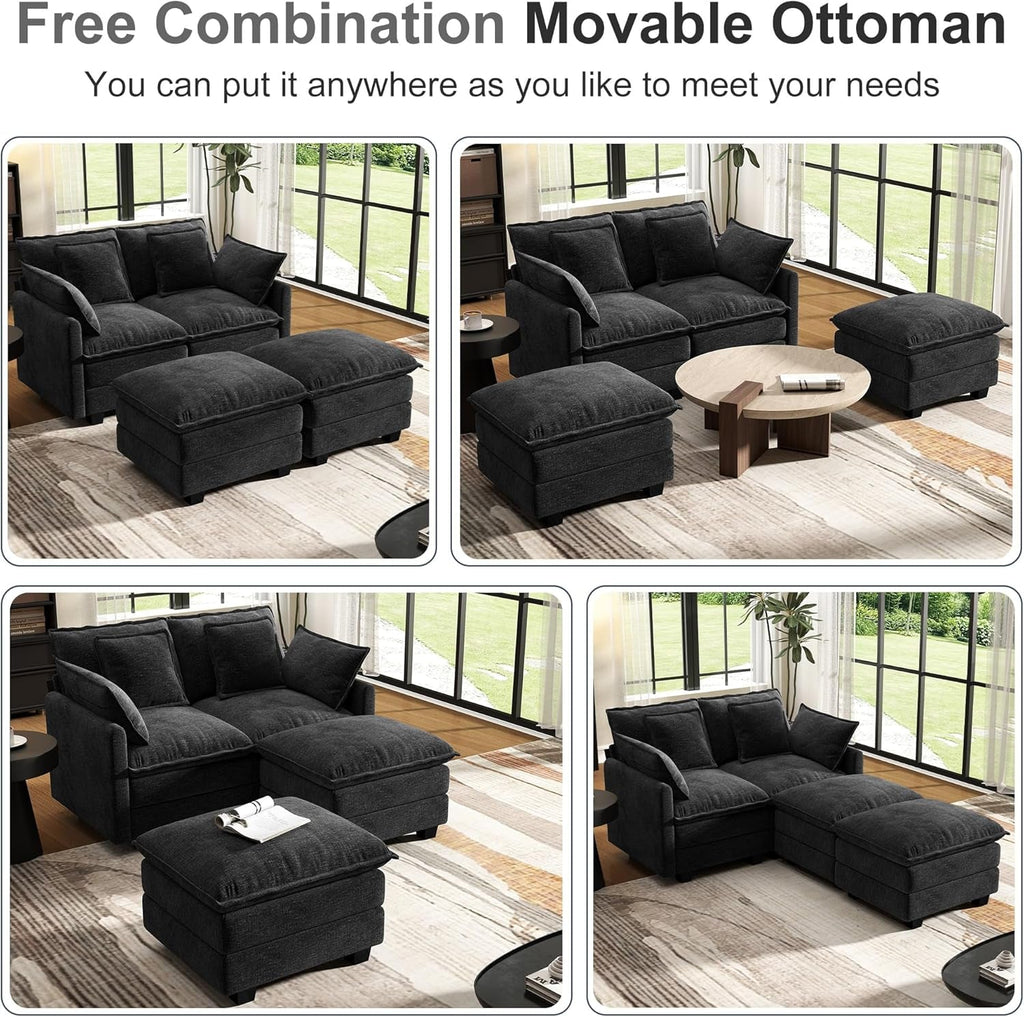 58 Inch Black Cloudlike Loveseat Removable Pillows-4